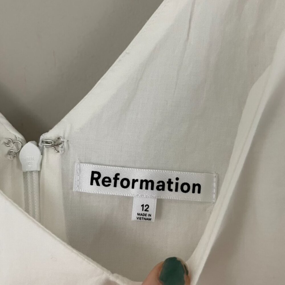Reformation White Sleeveless V Neck Fit & Flare Mini Dress Size 12 - Picture 3 of 7